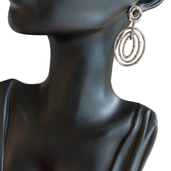 John Hardy Bamboo Sterling Silver 3-Hoop Drop Earrings - Picture 1 of 6